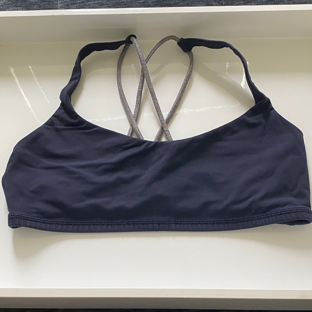 Lululemon Navy Sports Bra with Gray Straps, Size 8
